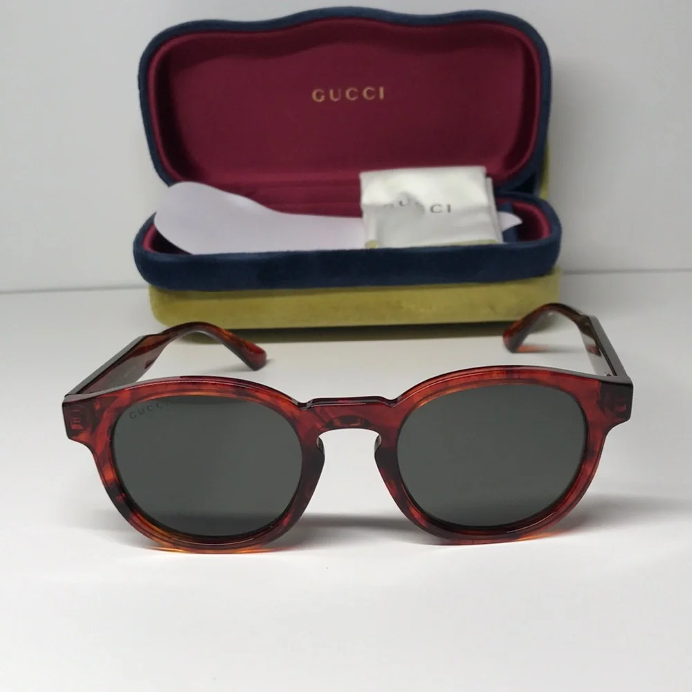 Gucci GG0825S 005 49 Havana Grey Round Sunglasses | New Authentic